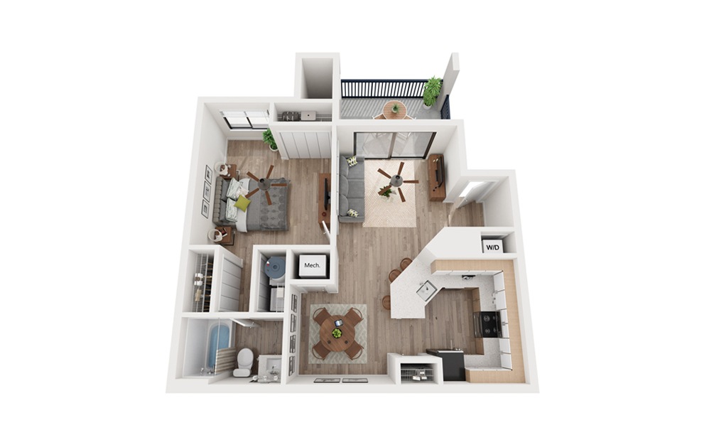 Aspen Elite - 1 bedroom floorplan layout with 1 bath and 629 square feet.