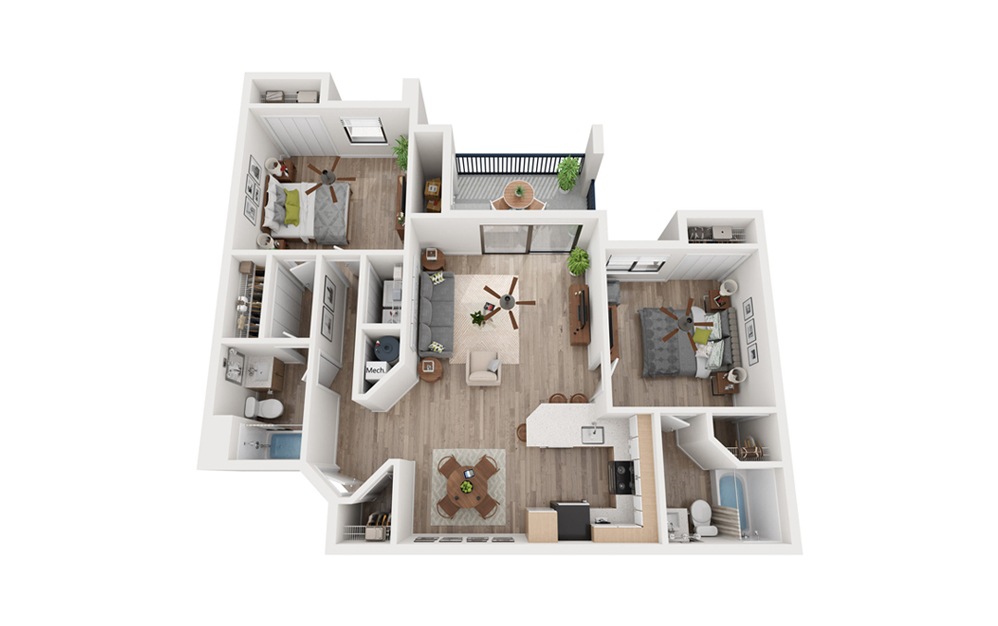  Bellflower Elite - 2 bedroom floorplan layout with 2 baths and 981 square feet.