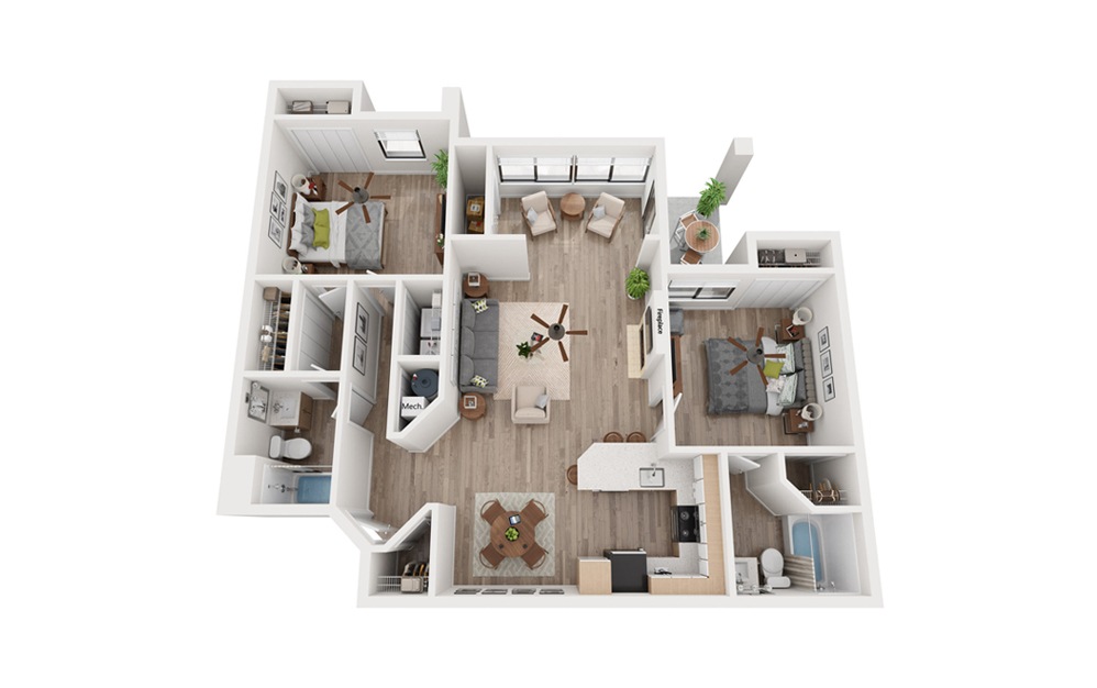 Cypress Elite - 2 bedroom floorplan layout with 2 baths and 1050 square feet.