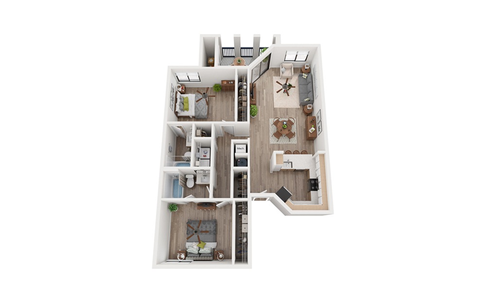 Daisy Elite - 2 bedroom floorplan layout with 2 baths and 1061 square feet.